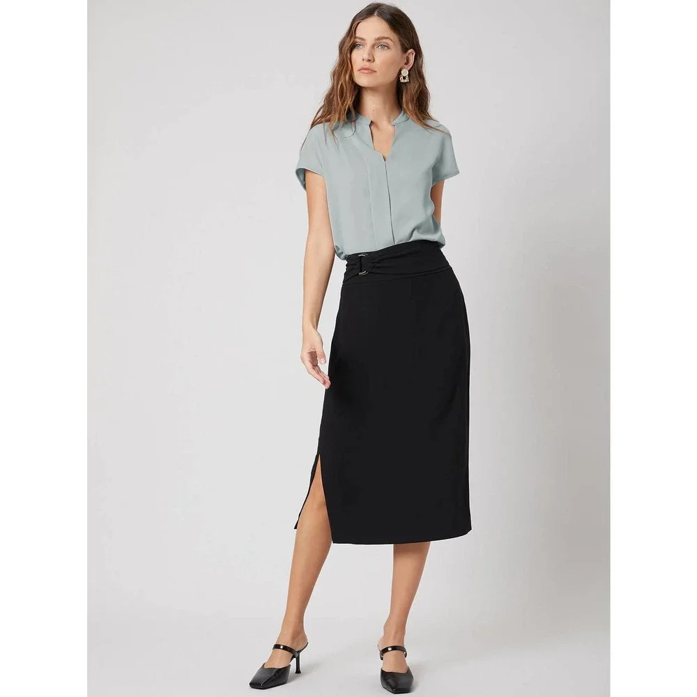 Short sleeve v neck STRAIGHT BATWING SLEEVE TOP light gray - Picture 10 of 11